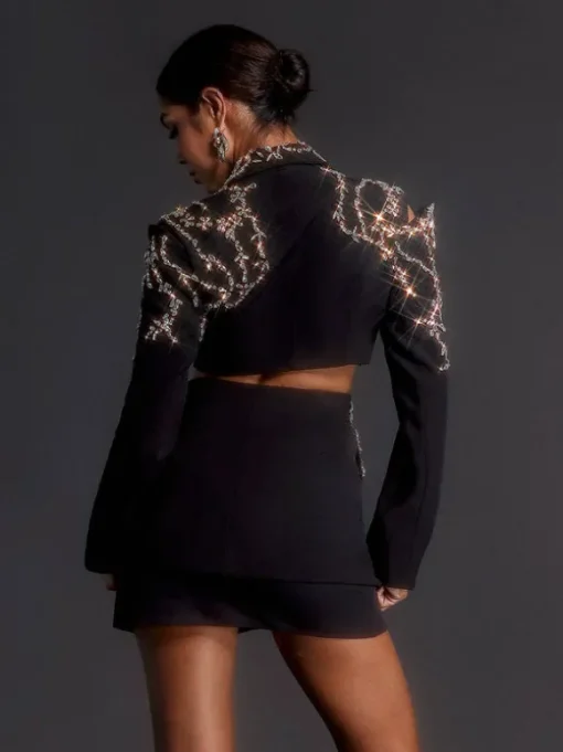 Emelye Long Sleeve Rhinestone Cutout Blazer