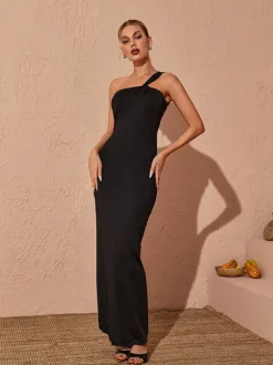 Emi One Shoulder Backless Maxi Dress In Black