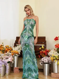 Ennis Strapless Flower Embellished Maxi Dress