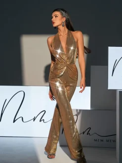 Enoch Backless Twisted Sequin Jumpsuit