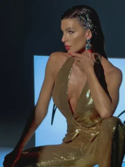 Enoch Backless Twisted Sequin Jumpsuit
