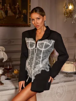 Eormenburh Deconstructed Lace Lapel Blazer In Black