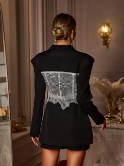 Eormenburh Deconstructed Lace Lapel Blazer In Black