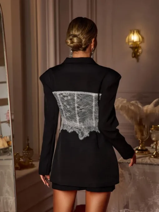 Eormenburh Deconstructed Lace Lapel Blazer In Black