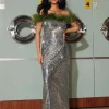 Ephrodite Off Shoulder Sequin Feather Maxi Dress