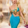 Esaac Metallic Drapery Armor Top In Gold