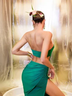 Esaac Metallic Drapery Armor Top In Green