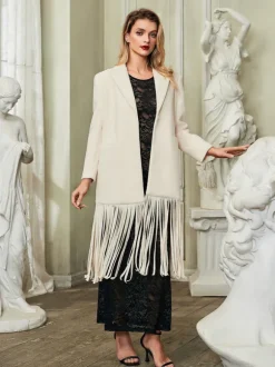 Esclarmonde V Neck Fringe Woolen Coat