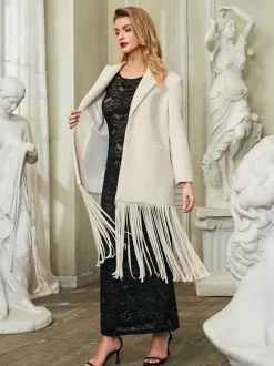 Esclarmonde V Neck Fringe Woolen Coat