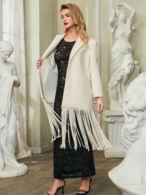 Esclarmonde V Neck Fringe Woolen Coat