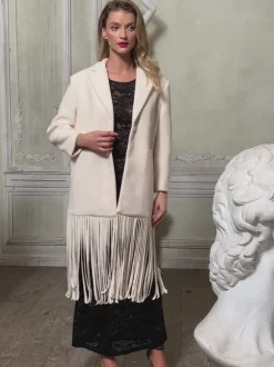 Esclarmonde V Neck Fringe Woolen Coat