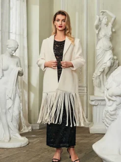 Esclarmonde V Neck Fringe Woolen Coat