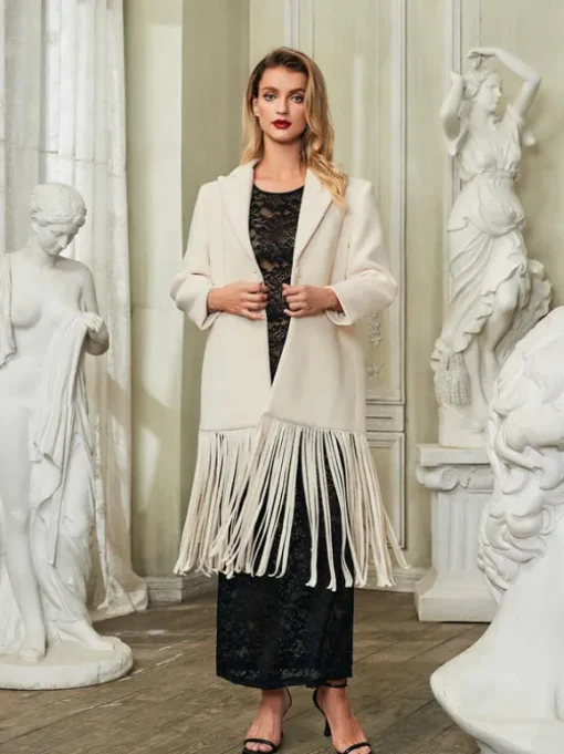 Esclarmonde V Neck Fringe Woolen Coat