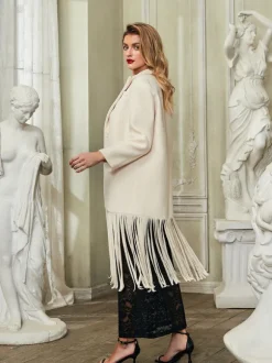 Esclarmonde V Neck Fringe Woolen Coat