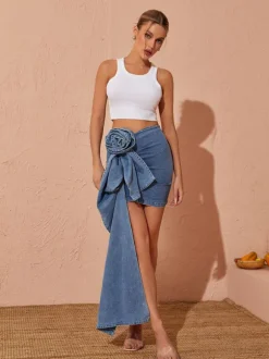 Eufemia Rose Draped Denim Skirt