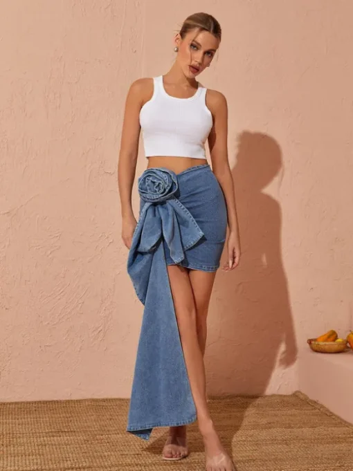 Eufemia Rose Draped Denim Skirt