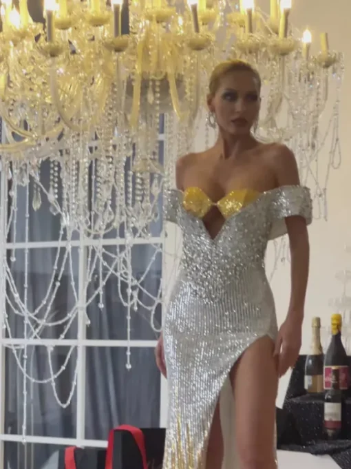 Fawon Off Shoulder Cutout Sequin Maxi Dress