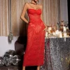 Flossie Strapless Twisted Lace Dress In Orange