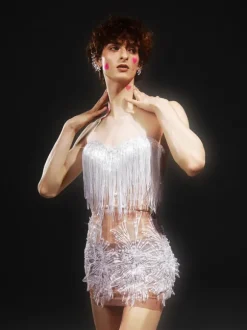 Gadiel Strapless Sequin Corset Mesh Dress