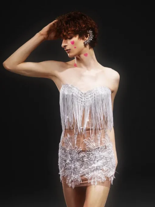 Gadiel Strapless Sequin Corset Mesh Dress
