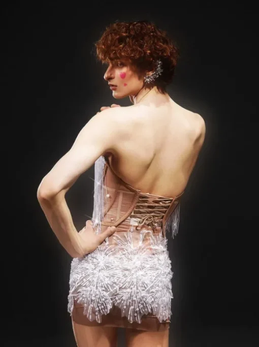 Gadiel Strapless Sequin Corset Mesh Dress