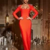 Gaiva Square Collar Rhinestone Bandage Maxi Dress
