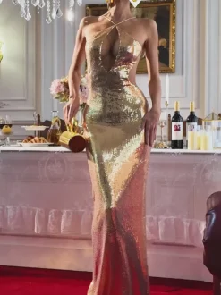 Gaiwan Cutout Sequin Maxi Dress