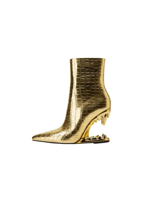 Gale Tiger Tooth Cutout Boots In Gold