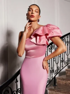 Galette One Shoulder Bow Bandage Maxi Dress