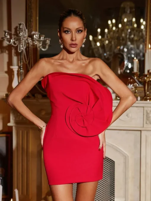 Galido Strapless Flower Mini Dress