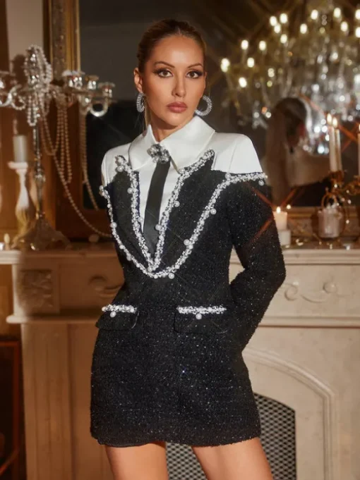 Galilea Embellished Sequin Collar Dress