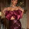 Gábri Off Shoulder Bow Sequin Skirt Set