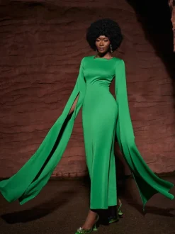 Gertie Long Sleeve Cutout Maxi Dress In Green