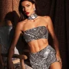 Gioia Rhinestone Mesh Skirt Set With Choker