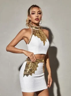 Glennette Halterneck Sequin Beaded Top