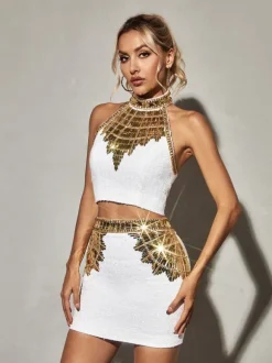 Glennette Halterneck Sequin Beaded Top