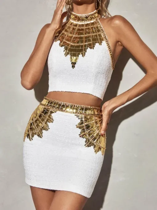 Glennette Halterneck Sequin Beaded Top