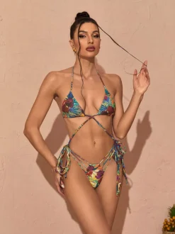 Goldie Cross Straps Printed Bikini Two Piece Set
