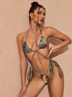 Goldie Cross Straps Printed Bikini Two Piece Set