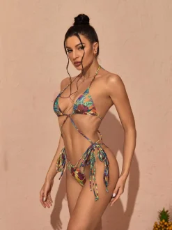 Goldie Cross Straps Printed Bikini Two Piece Set