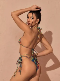 Goldie Cross Straps Printed Bikini Two Piece Set