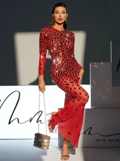 Guthrie Long Sleeve Acrylic Mesh Maxi Dress
