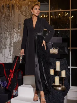 Haban Tulle Trimmed Lapel Coat