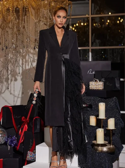 Haban Tulle Trimmed Lapel Coat