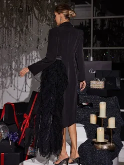 Haban Tulle Trimmed Lapel Coat
