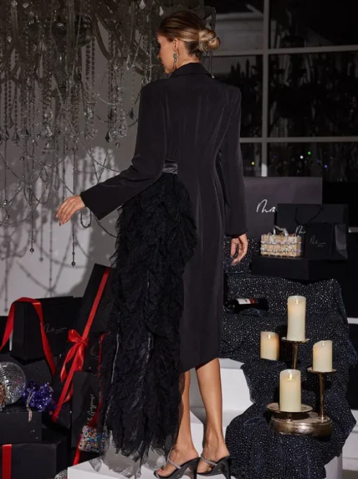 Haban Tulle Trimmed Lapel Coat