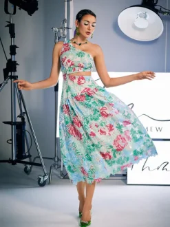 Habib One Shoulder Print Embroidered Dress