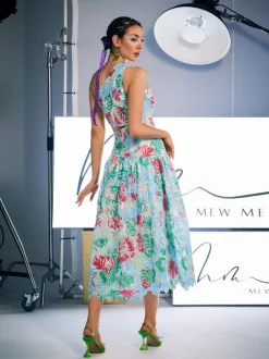 Habib One Shoulder Print Embroidered Dress