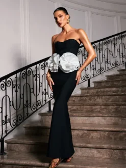 Hamill Strapless Flower Bandage Maxi Dress