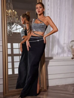 Hania Rhinestone Bandage Skirt Set